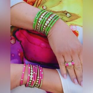 6 piece Green Enamel and Crystal “Slim Pickens” Heidi Daus bracelet set!